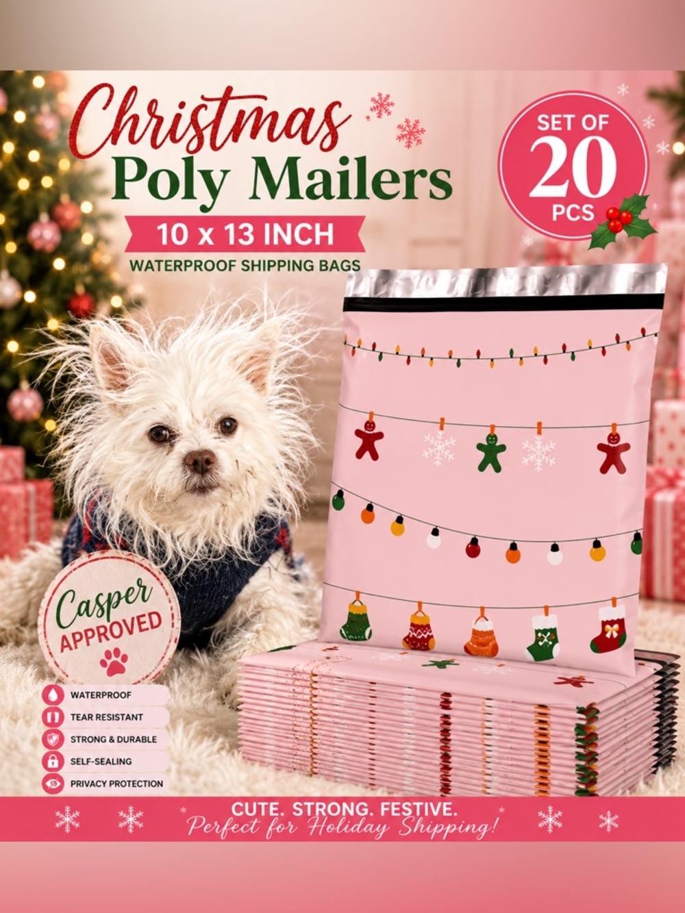 🎄 Christmas Poly Mailers 10x13 – Set of 20 | Waterproof Holiday Shipping Bags 🎄